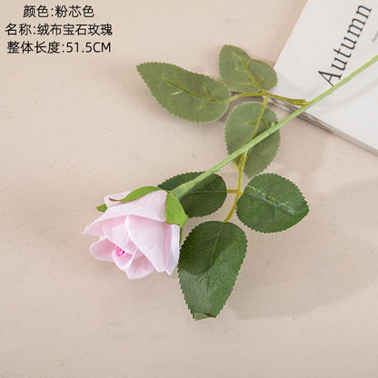 Luxurious Velvet Gemstone Rose Artificial Flower - Elegant Green Plant Decoration for Weddings and Events - Trendy Home Décor Craft - INS Style MW03340