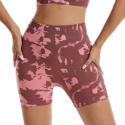 Seamless Knit Camouflage Yoga Shorts for Women High Waist Tummy Control and Lifted Design for Outdoor Running and Fitness