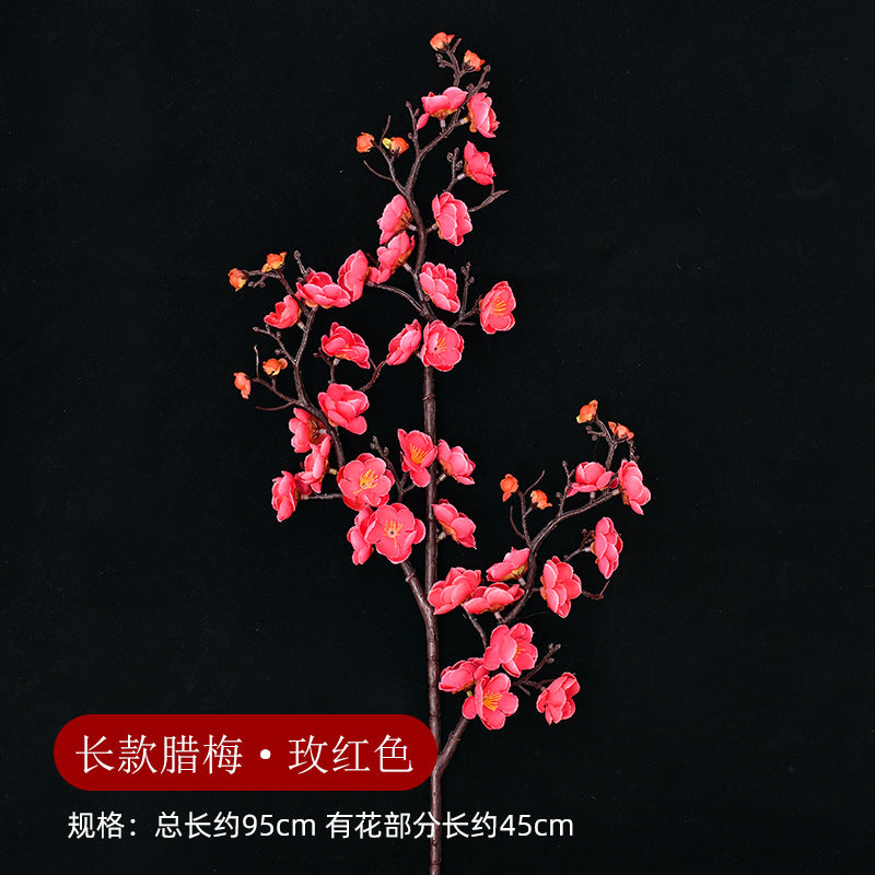 Realistic Plum Blossom Branch Faux Flower Bouquet - Elegant Plastic Home Decor for Living Room Vase Arrangements