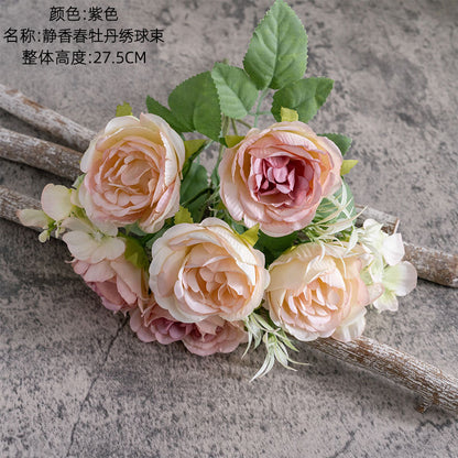 Elegant Shikishin Spring Peony Hydrangea Bouquet - INS Style Realistic Faux Flowers for Home Decor - Perfect for Weddings and Special Occasions | MW66013