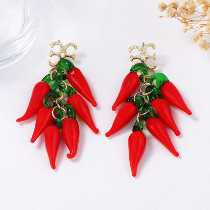 Chic and Unique Handcrafted Glass Chili Pepper Earrings - Bold Red Statement Jewelry for Creative Style