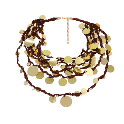 Chic Luxury Geometric Waterfall Design Multi-Layer Beaded Necklace with Dazzling Circular Pendant – Elevate Your Style with Sophisticated Elegance!
