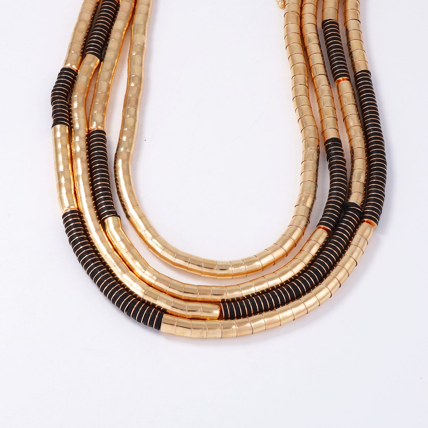 Chic Casual Punk-Inspired Multi-Layered Metal and Wood Beaded Necklace for Women - Elegant, High-End Fashion Statement