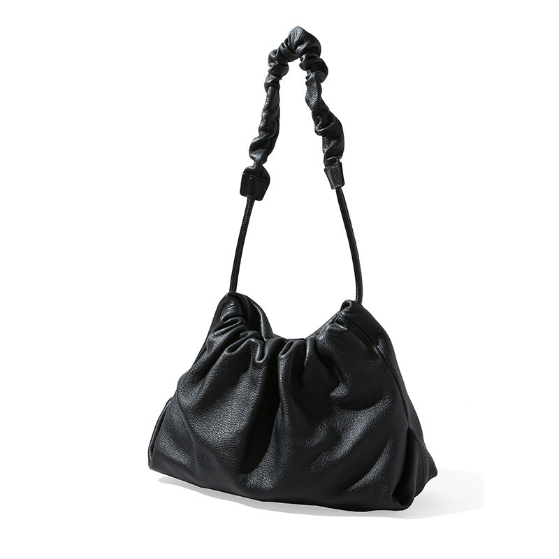 Luxury Genuine Leather Designer Drawstring Cloud Bag Chic Minimalist Crossbody and Shoulder Bag with Pleated Detailing for Unique Style