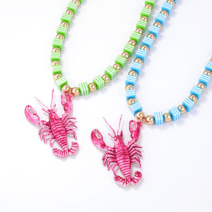 Chic Summer Ocean-Inspired Handcrafted Colorful Beaded Alloy Lobster Pendant Necklace for Women - Versatile and Stylish Accessory