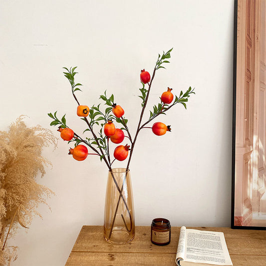 Realistic Faux Pomegranate Stem with 5 Lifeslike Fruits - Perfect for Home Decor, Living Room, and Dining Table Centerpiece