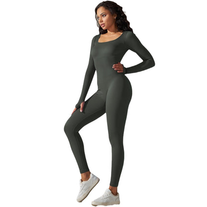 Seamless Ribbed Long Sleeve Yoga Bodysuit Breathable Quick Dry Running and Fitness Apparel for Comfort and Performance