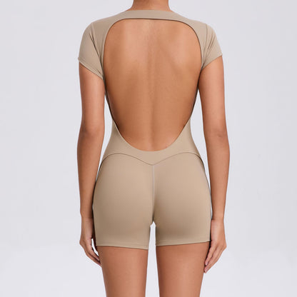 Backless Peach Butt Lifting Yoga Bodysuit Short Sleeve Dance and Fitness Outfit for Comfort and Style