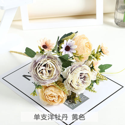 Realistic European-Style Peony and Daisy Silk Flowers for Home Décor – Perfect for Living Room, Weddings, and Photography