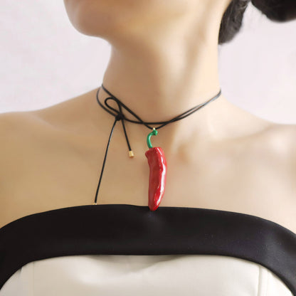 Vibrant Red Chili Pepper Necklace - Eco-Friendly Alloy with Enamel Finish for Unique Layered DIY Style