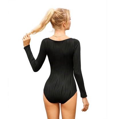 Women's Long Sleeve Sunscreen Surfing Suit and Functional Full Bodysuit for Swimming Diving and Casual Beach Wear Model 682504