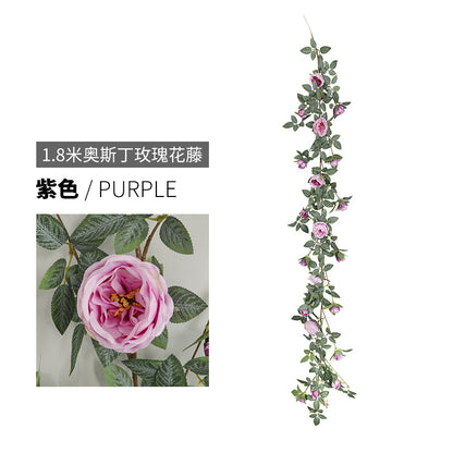 1.8m Austin Rose Vine Decorative Wall Hanging - Lifelike Artificial Flower Ivy for Concealing Air Conditioning Ducts and Enhancing Home Aesthetics