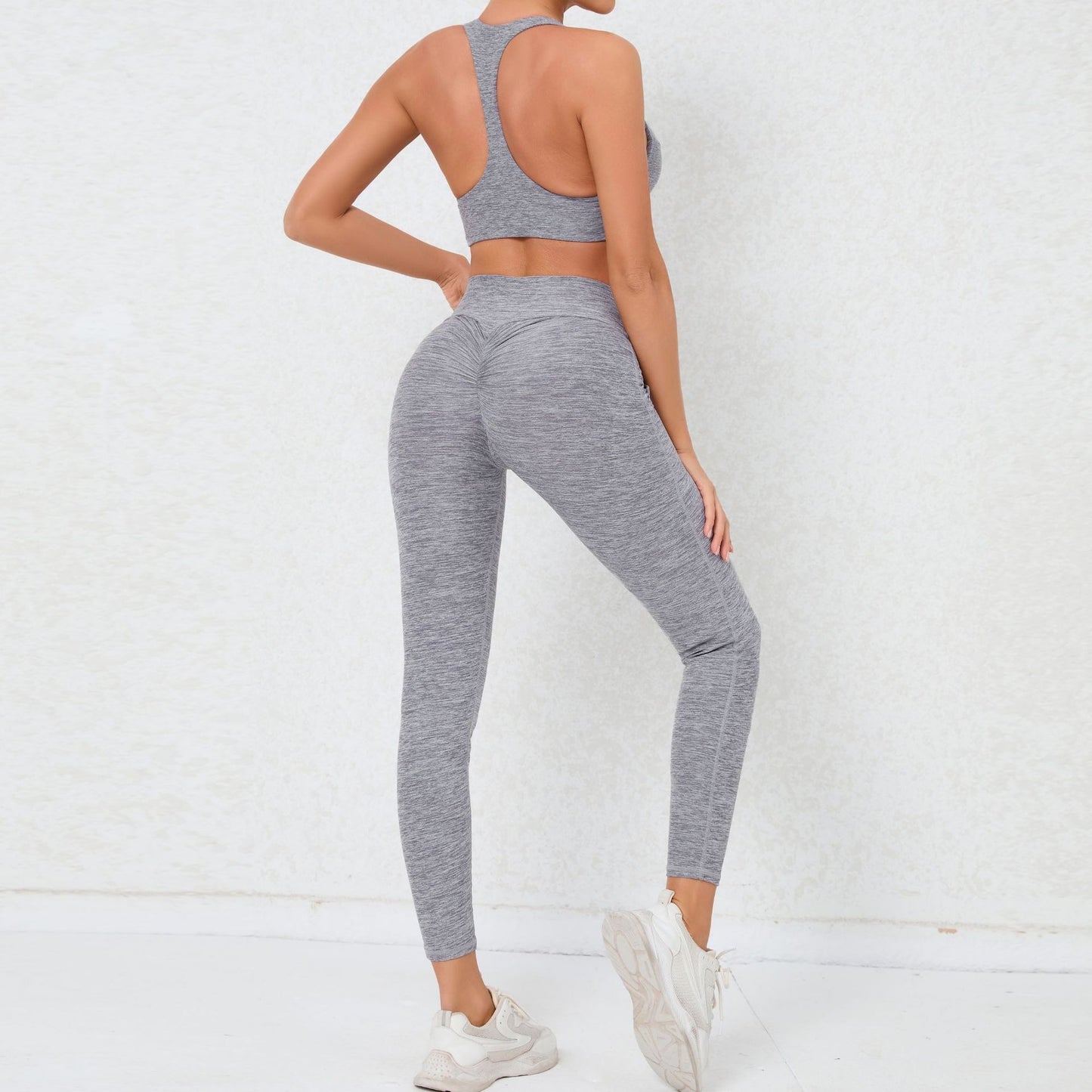 High Performance Sports Bra and Leggings Set for Comfort and Support Features Pocketed Yoga Pants Butt Lifting Design and Ruffled Waistband for Enhanced Workout Experience