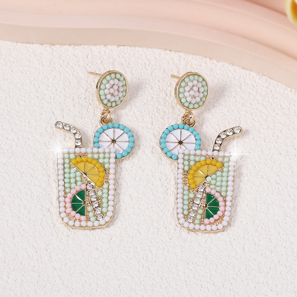Chic Summer-Ready Beaded Oil Drop Earrings with Sparkling Rhinestones – Elegant and Refreshing Dainty Jewelry for a Stylish Look