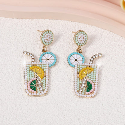 Chic Summer-Ready Beaded Oil Drop Earrings with Sparkling Rhinestones – Elegant and Refreshing Dainty Jewelry for a Stylish Look