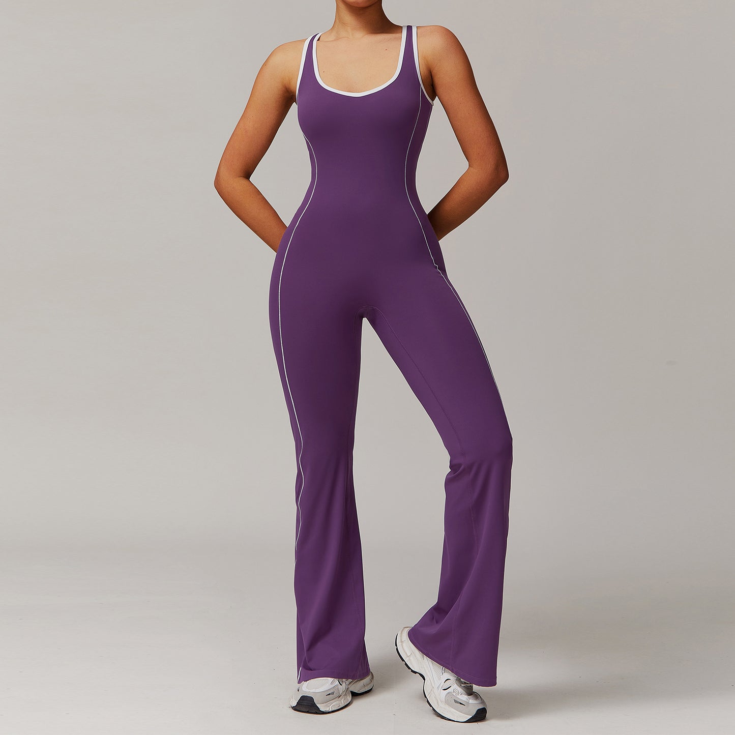 Stunning Hollow Back Yoga Bodysuit Dance Activewear with Lifted and Ruffled Flares Style 5009