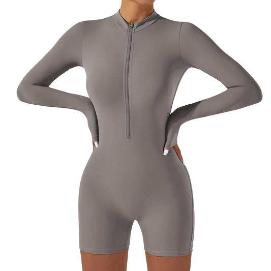 Long Sleeve Zipper Plunge Yoga Bodysuit and Comfortable Dance Fitness Jumpsuit for Performance and Flexibility