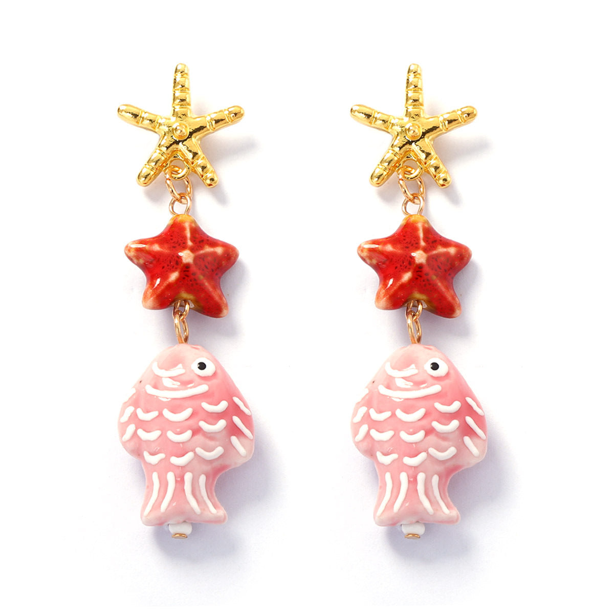 Charming Summer Ocean Breeze Earrings Featuring Sweet and Cute Fish and Starfish Designs - Versatile Women's Jewelry for Every Occasion