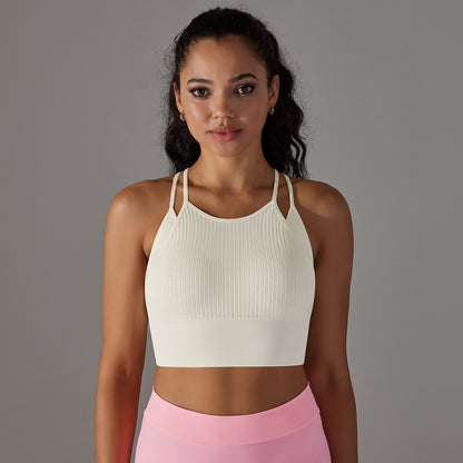 Breathable Dual Layer Sports Bra with Hollow Design for Enhanced Comfort and Support for Running Fitness and Yoga