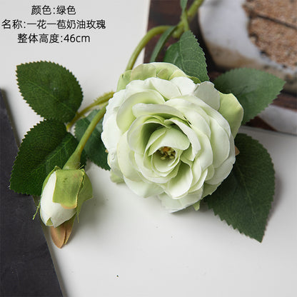 Creamy Rose Artificial Flowers - Lifelike Green Plants for Stunning Wedding Decorations and Unique Craft Gifts - Model MW51011