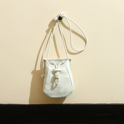 Genuine Leather Shoulder Bag for Women Large Capacity Drawstring Design Crossbody Phone Bag