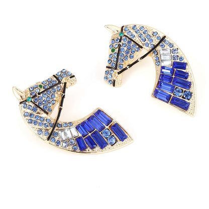 Innovative Animal-Themed Horse Head Rhinestone Stud Earrings – Creative Alloy, Luxurious Yet Affordable, Versatile and Statement-Making Jewelry for Unique Personalities