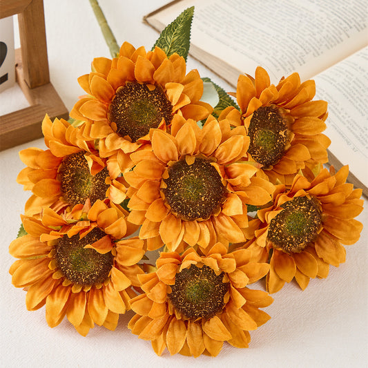 Stunning 7-Head Sunflower Bouquet for Valentine's Day – Realistic Silk Flower Arrangements Perfect for Dining Tables and Home Decor