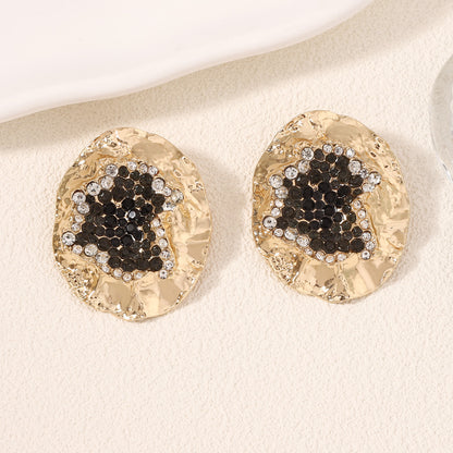 Stylish and Bold Oval-Shaped Statement Earrings with Colorful Rhinestones – Unique Irregular Design in Alloy for a Stunning Look