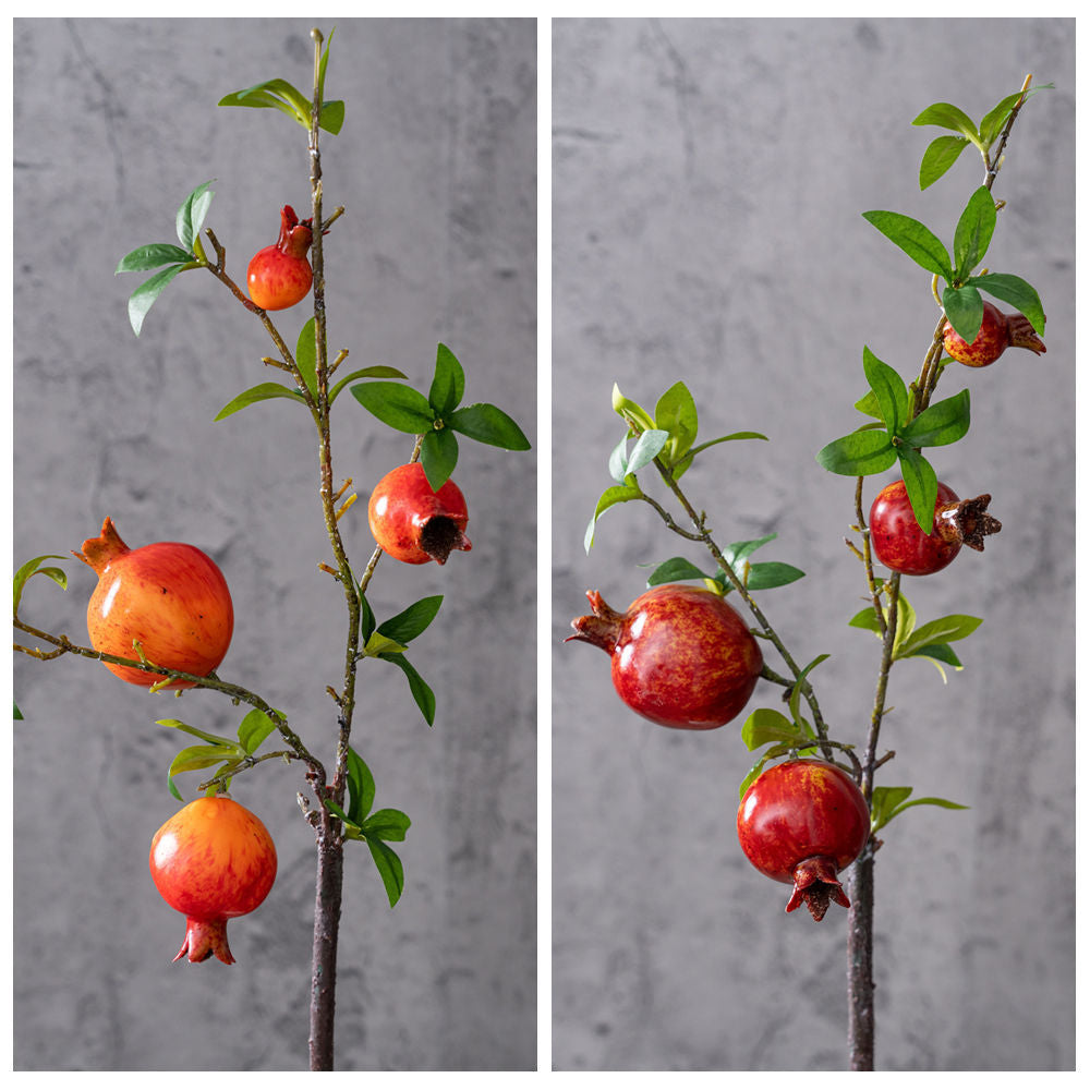 Realistic Four-Head Pomegranate Branch - Stunning INS-Style Artificial Flower for Home Decor, Wedding Celebrations, and Event Arrangements - Model MW10889