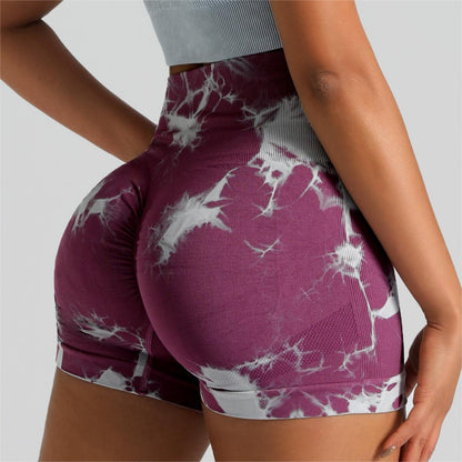 Seamless Tie Dye High Waisted Fitness Shorts for Women Enhancing Tummy Control Peach Yoga Workout Shorts