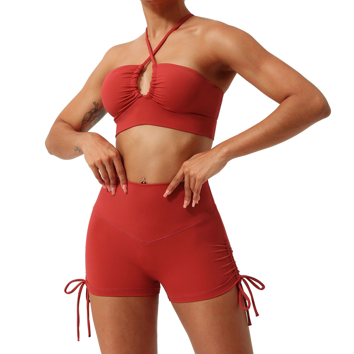 Spring Summer Quick Dry Yoga Set with Cut Out Design Adjustable Straps and Back Activewear for Comfort Lifting Shorts for Fitness Enthusiasts