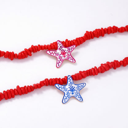 Stylish and Versatile Beaded Starfish Pendant Necklace - Minimalist Ocean-Inspired Jewelry for Casual Resort Wear, Perfect Gift for Women