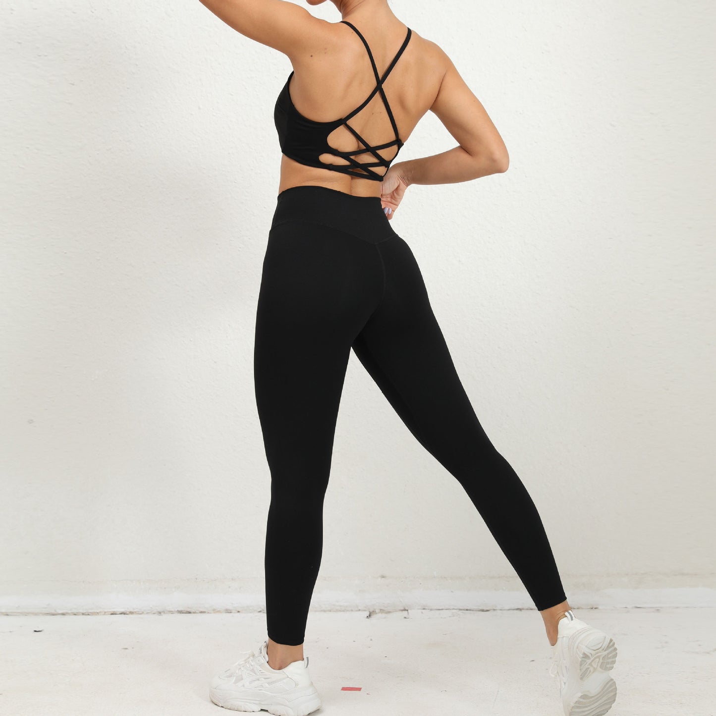 Women's Yoga Set with High Waisted Leggings Shock Absorbing Sports Bra and Flattering Back Design for Running and Fitness