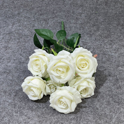 Lifelike Faux Velvet Rose Bouquet - Perfect for Wedding Decoration, Home Decor, and Photography Props with 7 Branches and 7 Heads