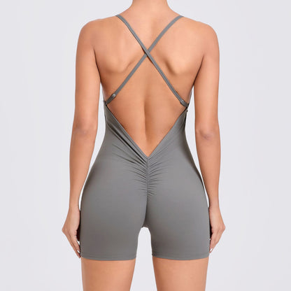 Quick Dry Sports Bodysuit with Cutout Back for Running Fitness and Yoga Supportive and Form Fitting All in One Leggings