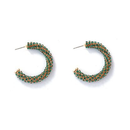 Exquisite Minimalist Full Diamond Geometric C-Shape Stud Earrings - Everyday Luxury Jewelry for Women with a Chic Touch