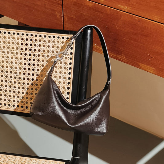 Chic Genuine Leather Shoulder Bag Minimalist Unique Underarm Hobo Bag with Design and Cozy Handheld Style