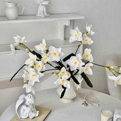 Multi-Stem Faux Narcissus Flowers - Elegant Silk Flower Bouquet for Living Room Decor, Dining Table Centerpiece, and Stylish Home Accents