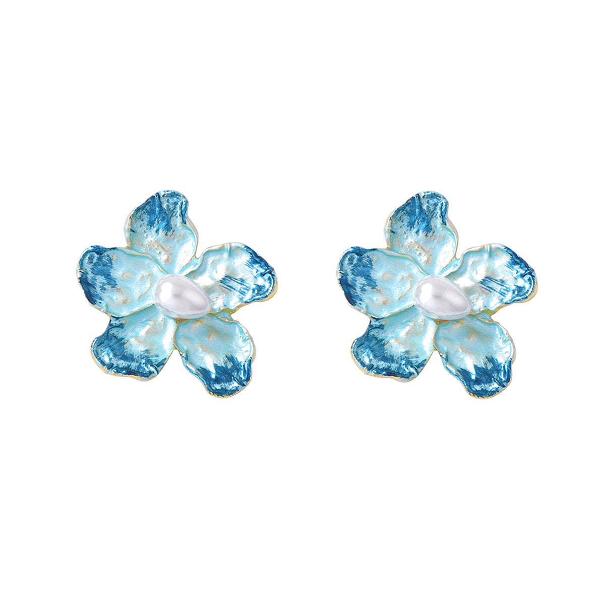 Elegant Minimalist Alloy Pearl-Inspired Contrast Flower Stud Earrings – Versatile Daily Commuter Accessories for Women