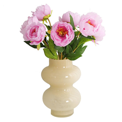 Elegant Faux Peony Décor for Living Room - Stunning Single-Stem Oil Painting Peony Bouquet for Store Window Displays and Home Accent