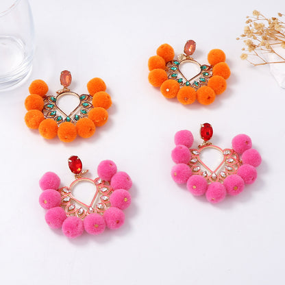 Chic & Minimalist Oversized Fluffy Pom Pom Drop Earrings with Zirconia Inlay - Unique, Luxurious Accessories for Elevated Style