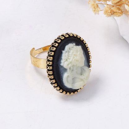 Elegant Vintage Alloy Drip Oil Angel Open Geometric Oval Ring - Versatile Casual Accessory for Everyday Wear