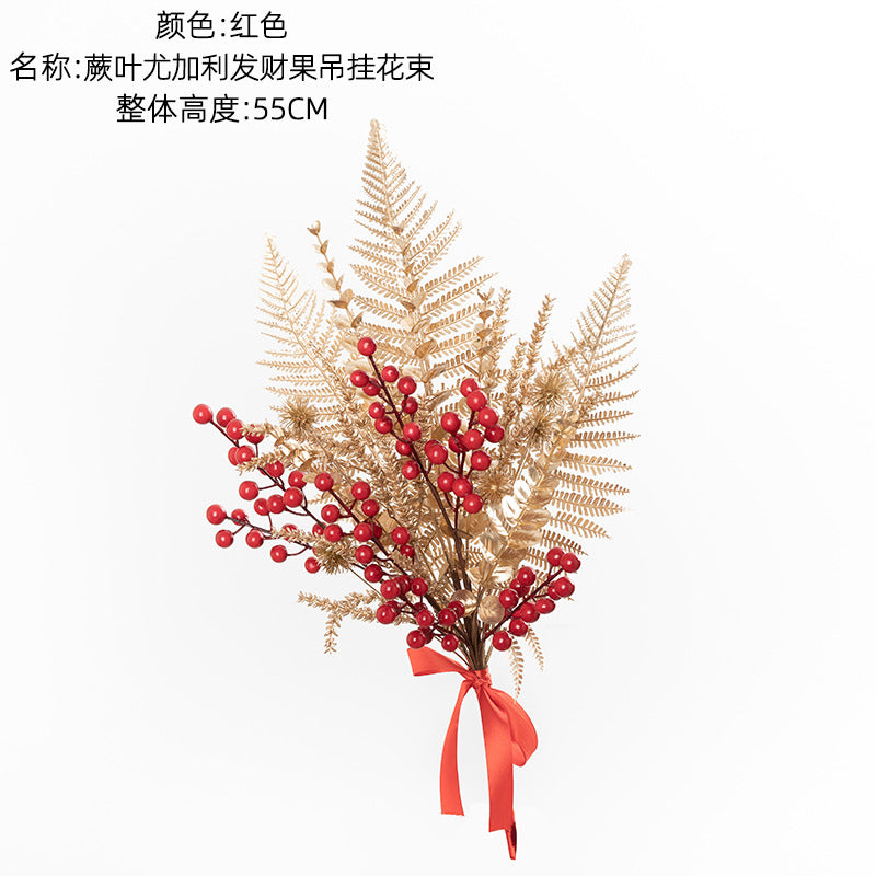 Artificial Floral Arrangement for Weddings - Festive Red Berries & Lucky Fruits - Perfect for New Year Home Décor - INS-Style Faux Flowers CF01112