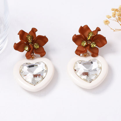 Exquisite Minimalist Everyday Heart-Shaped Pendant Floral Earrings with Stunning Cubic Zirconia for Elegant Women - Versatile & Eye-Catching Accessory