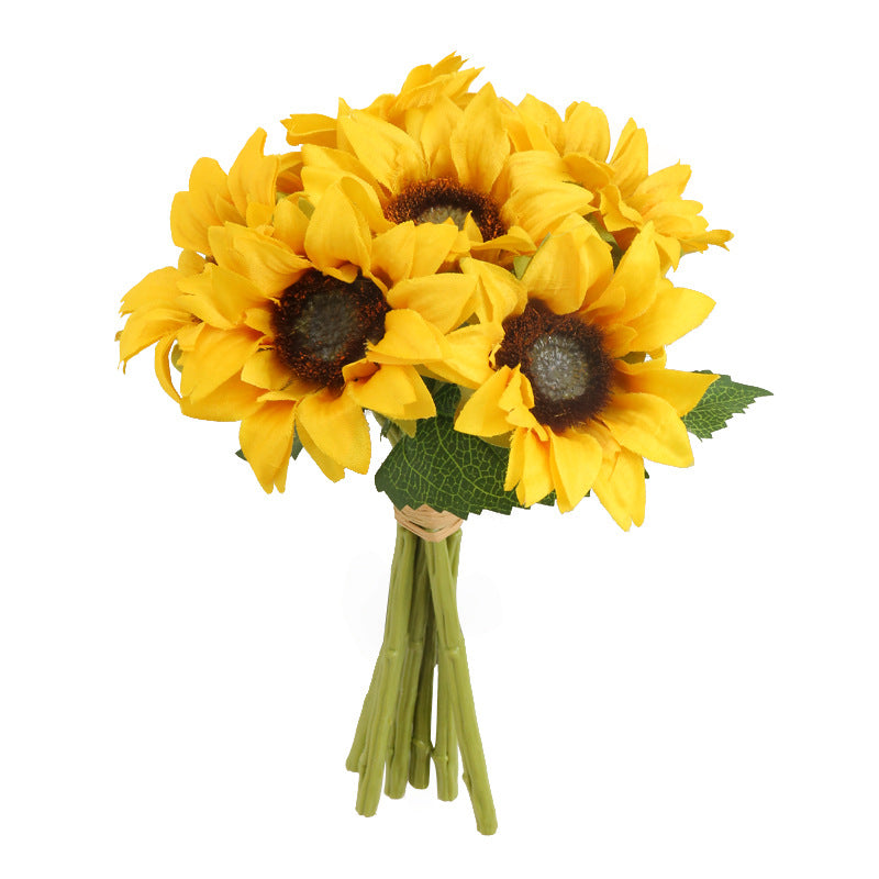 Stunning Artificial Sunflower Bouquet - Perfect for Weddings and Decorations | 6-Head Faux Floral Arrangement | Durable Handmade Craftpiece