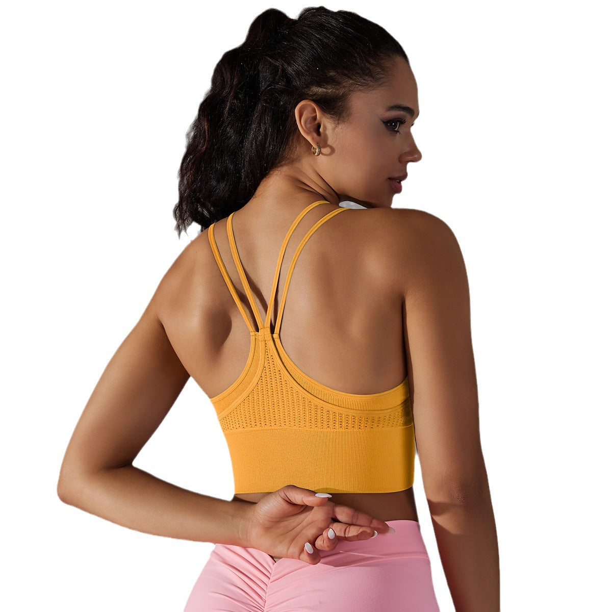 Seamless Knit Double Strap Beautiful Back Sports Bra for Women Breathable Lightweight and Yoga Top with Ribbed Design