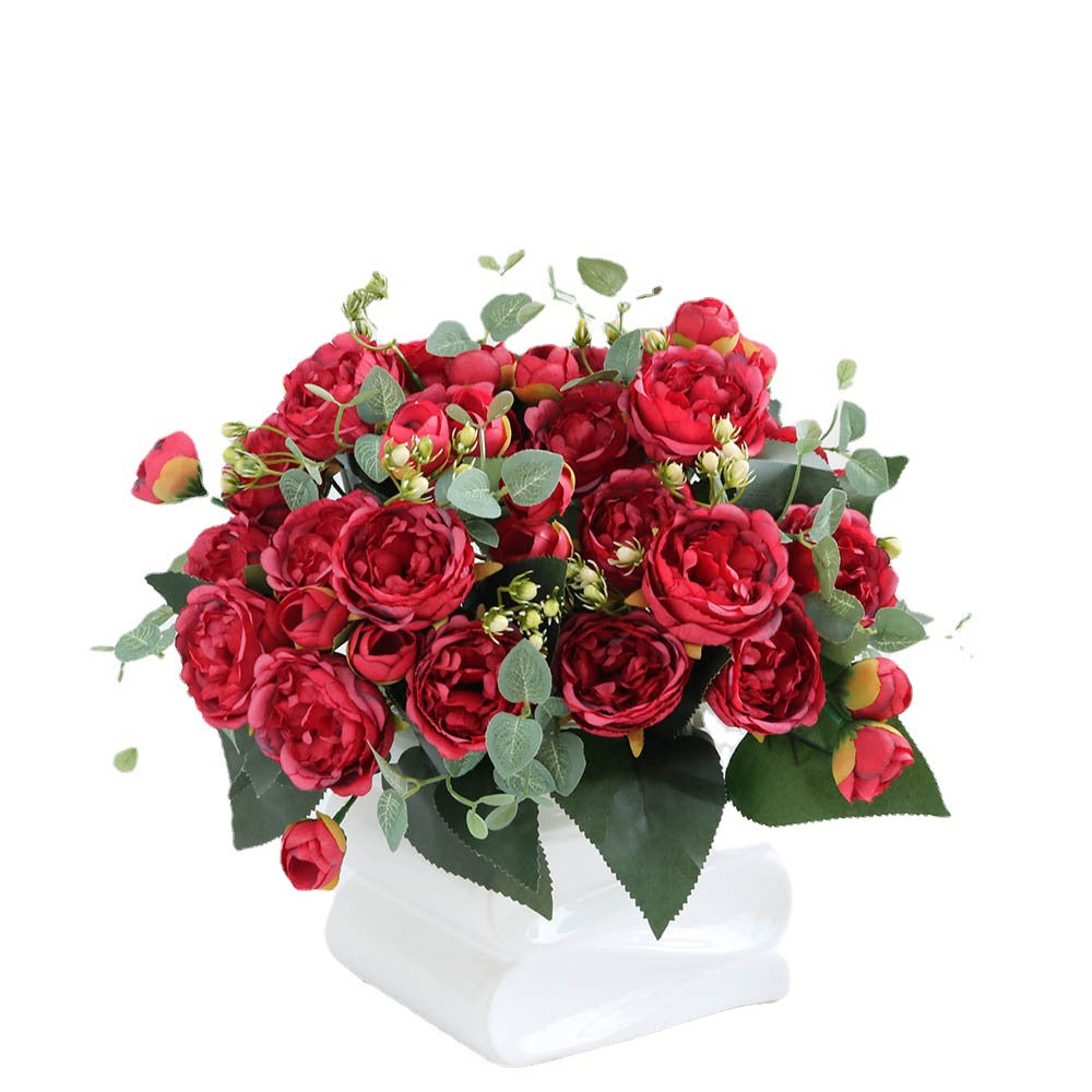 Elegant Korean 9-Head Simulation Peony and Rose Floral Arrangement - Perfect for Home Decor, Weddings, and Special Occasions