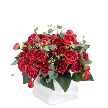 Elegant Korean 9-Head Simulation Peony and Rose Floral Arrangement - Perfect for Home Decor, Weddings, and Special Occasions