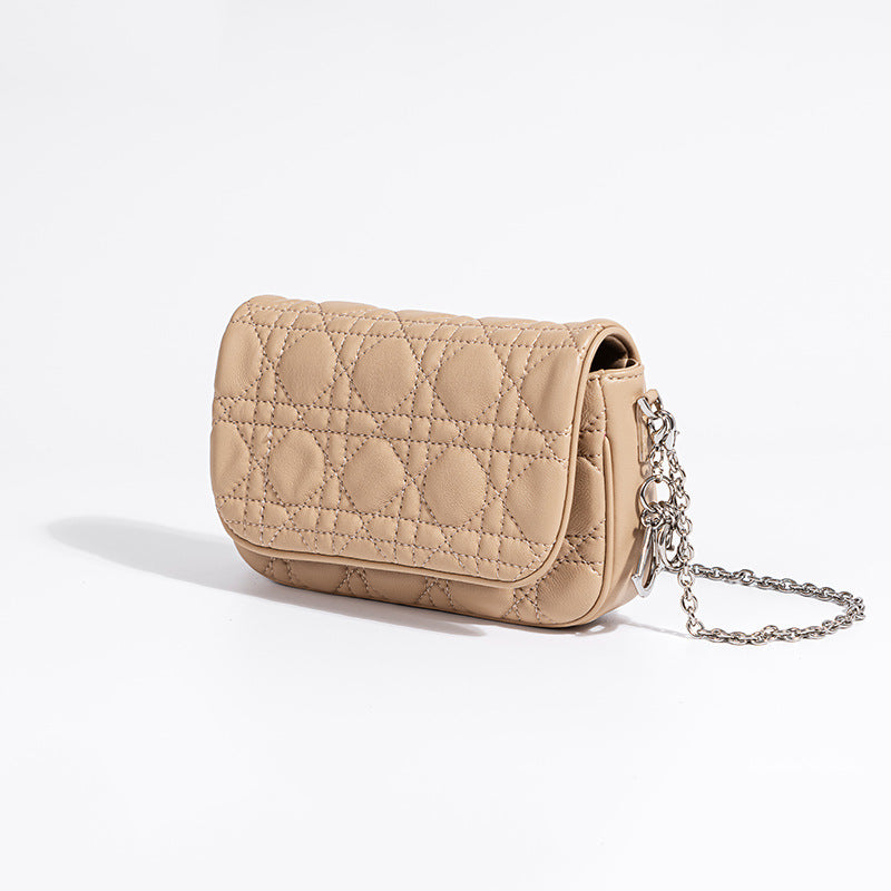 Luxury Korean Style Genuine Lambskin Quilted Chain Crossbody Bag Chic Handbag for Elegant Women Leather Mobile Phone Satchel