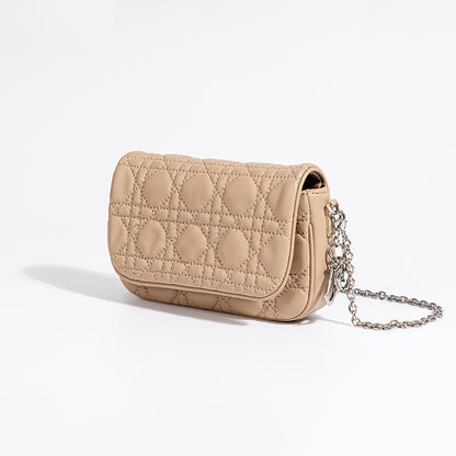 Luxury Korean Style Genuine Lambskin Quilted Chain Crossbody Bag Chic Handbag for Elegant Women Leather Mobile Phone Satchel